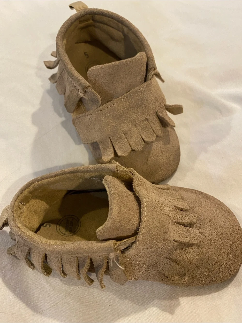 Toddler Fringe Moccasin Shoes in Tan